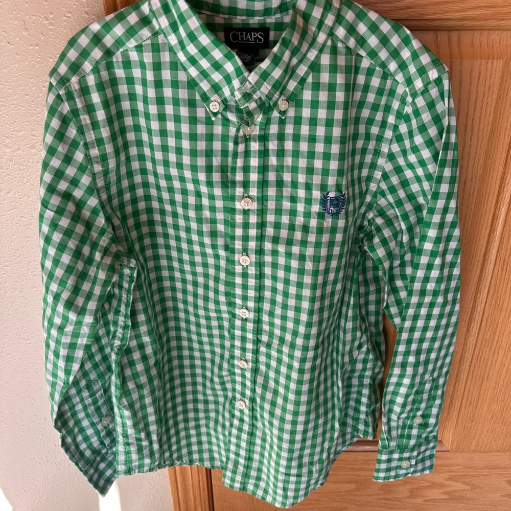 Chaps Green and White Plaid Shirt